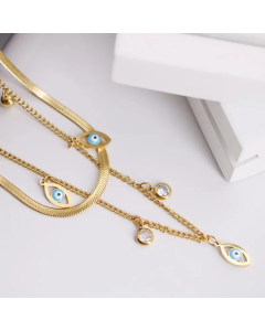 Casual Simple Style Devil's Eye Star Water Droplets Titanium Steel Enamel Plating Inlay Shell Zircon Layered Necklaces