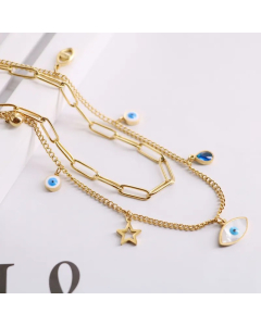 Casual Simple Style Devil's Eye Star Water Droplets Titanium Steel Enamel Plating Inlay Shell Zircon Layered Necklaces