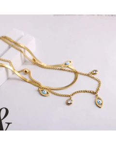 Casual Simple Style Devil's Eye Star Water Droplets Titanium Steel Enamel Plating Inlay Shell Zircon Layered Necklaces