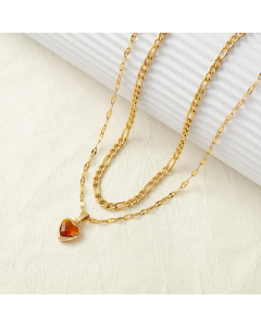 Hip-Hop Luxurious Heart Shape Titanium Steel Plating Inlay Zircon 18K Gold Plated Pendant Necklace