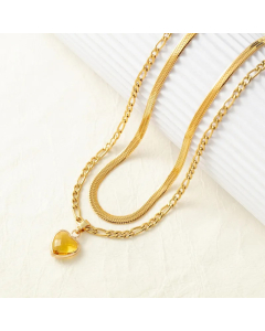 Hip-Hop Luxurious Heart Shape Titanium Steel Plating Inlay Zircon 18K Gold Plated Pendant Necklace