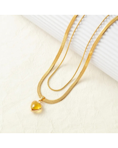 Hip-Hop Luxurious Heart Shape Titanium Steel Plating Inlay Zircon 18K Gold Plated Pendant Necklace