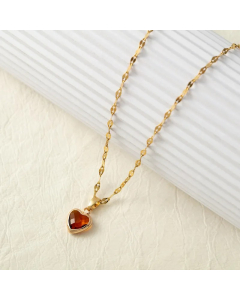 Hip-Hop Sexy Heart Shape Titanium Steel Plating Inlay Zircon 18K Gold Plated Pendant Necklace