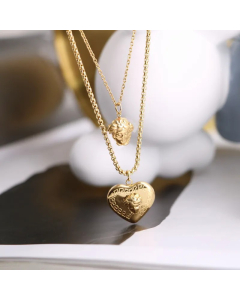 Retro Heart Shape Titanium Steel Plating 18K Gold Plated Layered Necklaces