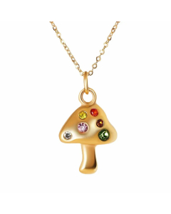 Glam Mushroom Titanium Steel Plating Inlay Zircon Gold Plated Pendant Necklace
