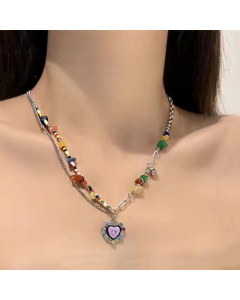 Cool Style Heart Shape Titanium Steel Enamel Necklace
