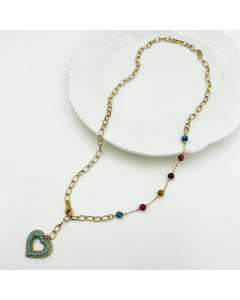 Casual Vacation Sweet Heart Shape Stainless Steel Metal Plating Inlay Zircon Gold Plated Pendant Necklace