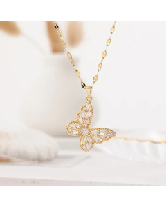 Luxurious Sexy Butterfly Stainless Steel Plating Inlay Zircon Silver Plated Pendant Necklace.