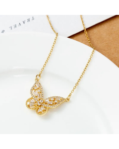 Luxurious Sexy Butterfly Stainless Steel Plating Inlay Zircon Silver Plated Pendant Necklace.