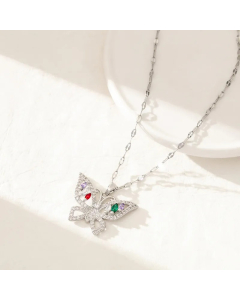 Luxurious Sexy Butterfly Stainless Steel Plating Inlay Zircon Silver Plated Pendant Necklace