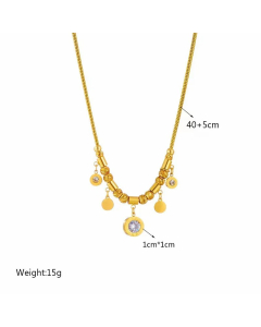 Punk Roman Style Round Titanium Steel Plating Inlay Artificial Rhinestones 18K Gold Plated Pendant Necklace