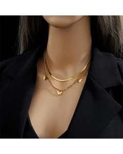 Basic Retro Butterfly Titanium Steel Plating 18K Gold Plated Layered Necklaces