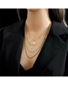 Retro Commute Round Eight-Pointed Stars Titanium Steel Plating Inlay Turquoise 18K Gold Plated Layered Necklaces