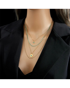 Casual Retro Round Titanium Steel Beaded Plating Inlay Turquoise 18K Gold Plated Layered Necklaces