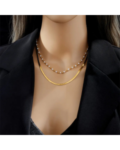 Casual Simple Style Solid Color Titanium Steel Beaded Pearl Plating 18K Gold Plated Layered Necklaces