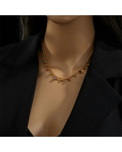 Casual Simple Style Round Titanium Steel Plating Inlay Artificial Rhinestones 18K Gold Plated Necklace