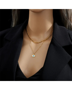 Casual Punk Eye Titanium Steel Enamel Plating 18K Gold Plated Layered Necklaces