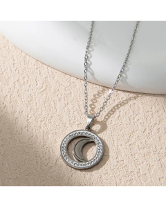 Commute Korean Style Letter Wings Butterfly Stainless Steel Plating Inlay Rhinestones Silver Plated Pendant Necklace