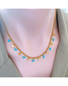 Simple Style Round Star Moon Titanium Steel Epoxy Plating 18K Gold Plated Necklace