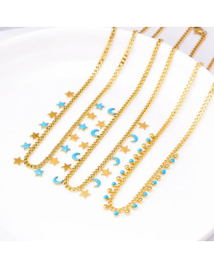 Simple Style Round Star Moon Titanium Steel Epoxy Plating 18K Gold Plated Necklace