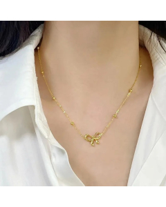Retro Bow Knot Titanium Steel Plating Gold Plated Pendant Necklace
