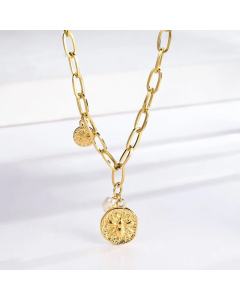 Retro Round Titanium Steel Patchwork Pendant Necklace