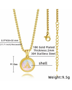 Letter A Stainless Steel Plating Inlay Shell 18K Gold Plated Pendant Necklace