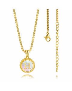 Letter H Stainless Steel Plating Inlay Shell 18K Gold Plated Pendant Necklace