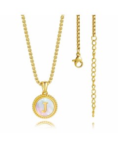 Letter J Stainless Steel Plating Inlay Shell 18K Gold Plated Pendant Necklace