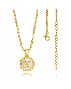 Letter M Stainless Steel Plating Inlay Shell 18K Gold Plated Pendant Necklace
