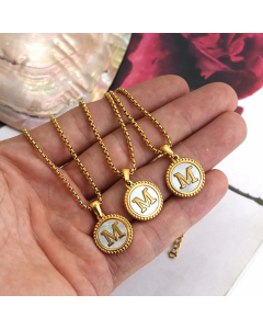 Casual Modern Style Letter Stainless Steel Plating Inlay Shell 18K Gold Plated Pendant Necklace