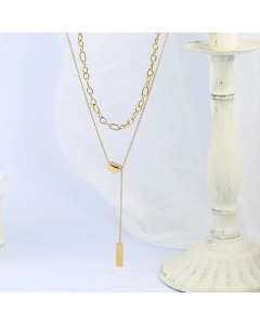 INS Style Simple Style Solid Color Rectangle Titanium Steel Plating Layered Necklaces