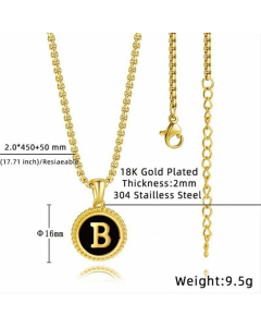 Letter B Stainless Steel Enamel Plating 18K Gold Plated Pendant Necklace