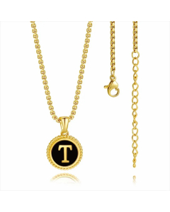 Letter T Stainless Steel Enamel Plating 18K Gold Plated Pendant Necklace