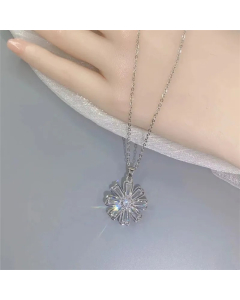 Sweet Simple Style Flower Titanium Steel Plating Inlay Zircon Pendant Necklace