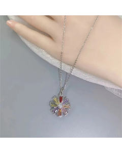 Sweet Simple Style Flower Titanium Steel Plating Inlay Zircon Pendant Necklace