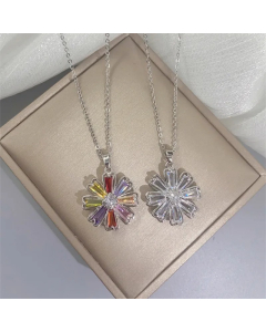 Sweet Simple Style Flower Titanium Steel Plating Inlay Zircon Pendant Necklace_colorza_1