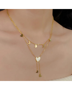 White Heart Shape Titanium Steel Plating Inlay Shell 18K Gold Plated Layered Necklace