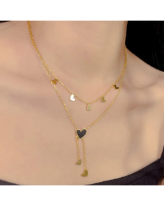 Black Heart Shape Titanium Steel Plating Inlay Shell 18K Gold Plated Layered Necklace