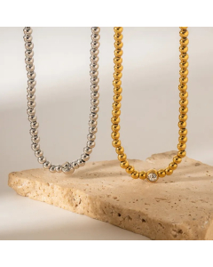 Classic Style Streetwear Round Stainless Steel Beaded Necklace_colorza_2