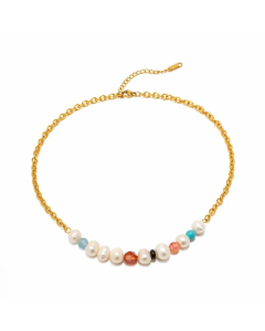 Elegant Lady Geometric Stainless Steel Natural Stone Freshwater Pearl Plating 18K Gold Plated Necklace