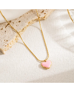 INS Style Sweet Artistic Heart Shape Flower Boots Stainless Steel Enamel Plating Carving 18K Gold Plated Pendant Necklace