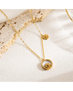 INS Style Sweet Artistic Heart Shape Flower Boots Stainless Steel Enamel Plating Carving 18K Gold Plated Pendant Necklace