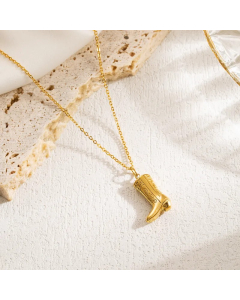INS Style Sweet Artistic Heart Shape Flower Boots Stainless Steel Enamel Plating Carving 18K Gold Plated Pendant Necklace