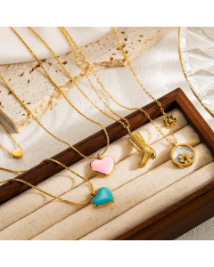 INS Style Sweet Artistic Heart Shape Flower Boots Stainless Steel Enamel Plating Carving 18K Gold Plated Pendant Necklace