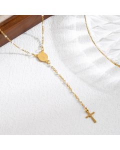 Elegant Classical Cross Virgin Mary Priest Stainless Steel Beaded Plating 18K Gold Plated Necklace
