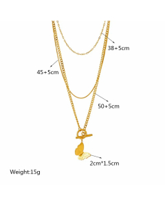 INS Style Casual Butterfly Titanium Steel Layered Plating 18K Gold Plated Layered Necklaces