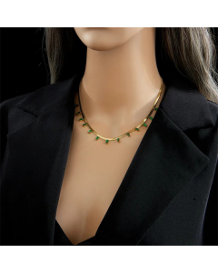 Casual Retro Rectangle Titanium Steel Plating Inlay Artificial Rhinestones 18K Gold Plated Necklace
