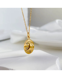 Simple Style Moon Titanium Steel Inlay Pendant Necklace