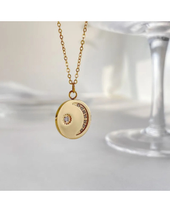 Simple Style Moon Titanium Steel Inlay Pendant Necklace